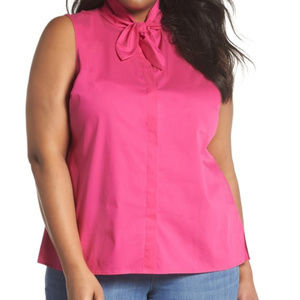 SEJOUR TIE COLLAR COTTON BLEND SLEVELESS BLOUSE PINK 14W NWOT